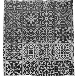 Black and white damask patterns shower curtain