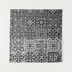 Black and white damask patterns tapestry
