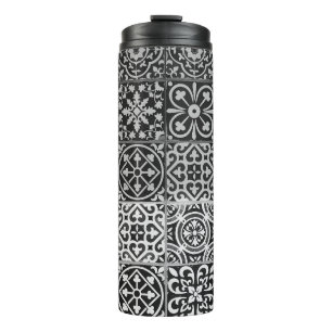 Black and white damask patterns thermal tumbler