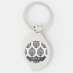 Black and white damask personalised mum key ring
