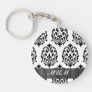 Black and white damask personalised mum key ring