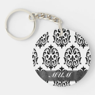 Black and white damask personalised mum key ring