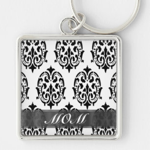 Black and white damask personalised mum key ring
