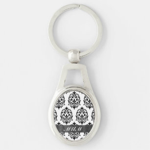 Black and white damask personalised mum key ring