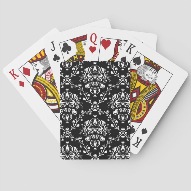 Black and White Damask Playing Cards (Back)