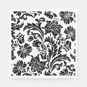Black and white damask print paper napkins