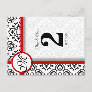 Black and White Damask Red Trim Table Number Postcard