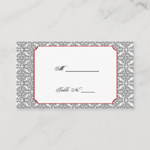 Black and White Damask Red Wedding Place Cards