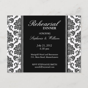 Black and White Damask Rehearsal Dinner Card