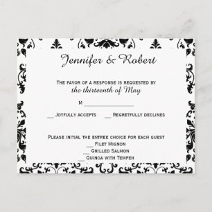 Black and White Damask RSVP Postcard