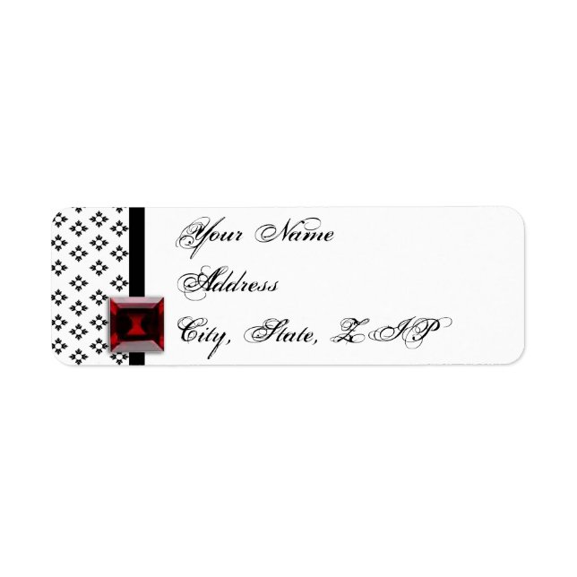 Black and White Damask Ruby Anniversary Return Address Label (Front)