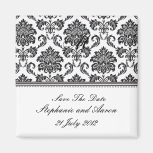 Black and White Damask Save The Date Magnet