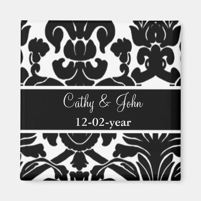 Black and White Damask Save The Date Magnet (Front)
