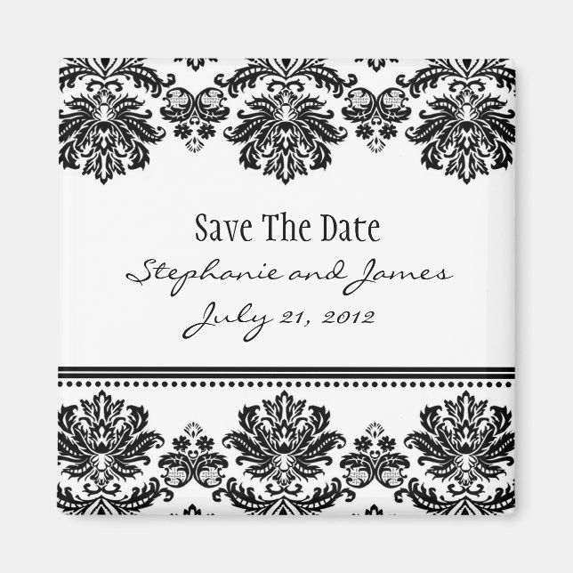 Black and White Damask Save The Date Magnet (Front)