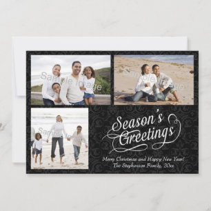 Black and White Damask Season's Greetings Holiday Card