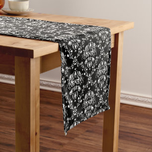 Black and White Damask Short Table Runner