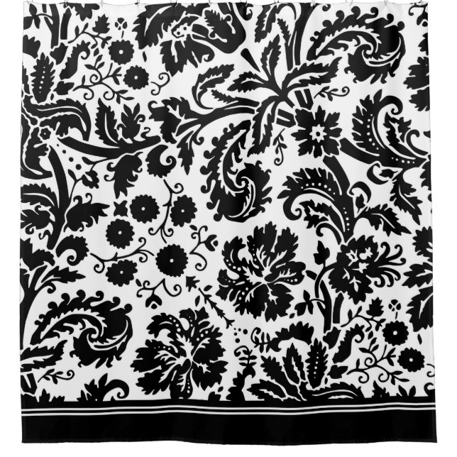 Black and white Damask shower curtain (Front)