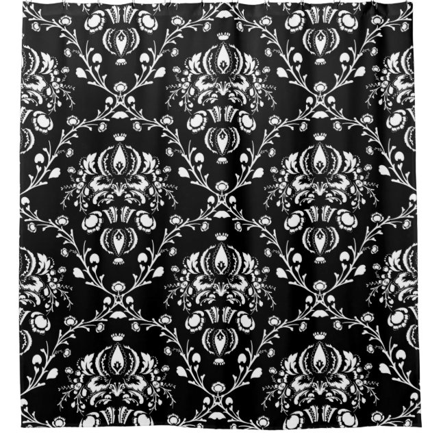 Black and White Damask Shower Curtain (Front)
