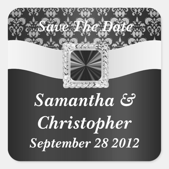 Black and white damask square sticker (Front)