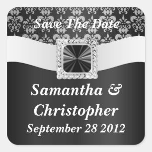 Black and white damask square sticker