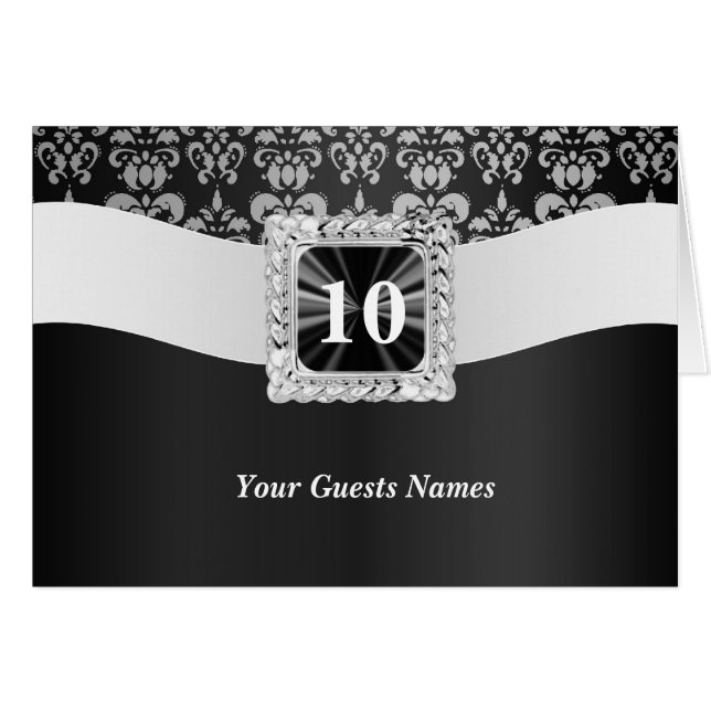 Black and white damask table number (Front Horizontal)