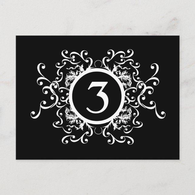 Black and White Damask Table Number Postcard (Front)