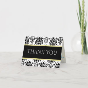 Black and White Damask Thank You Note Cards