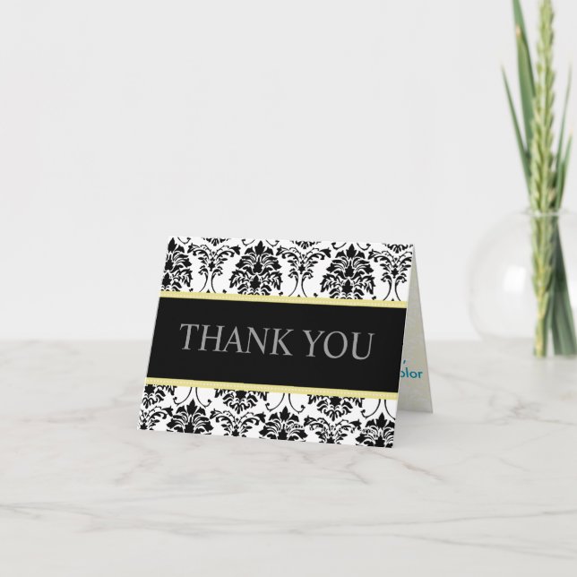 Black and White Damask Thank You Note Cards (Front)
