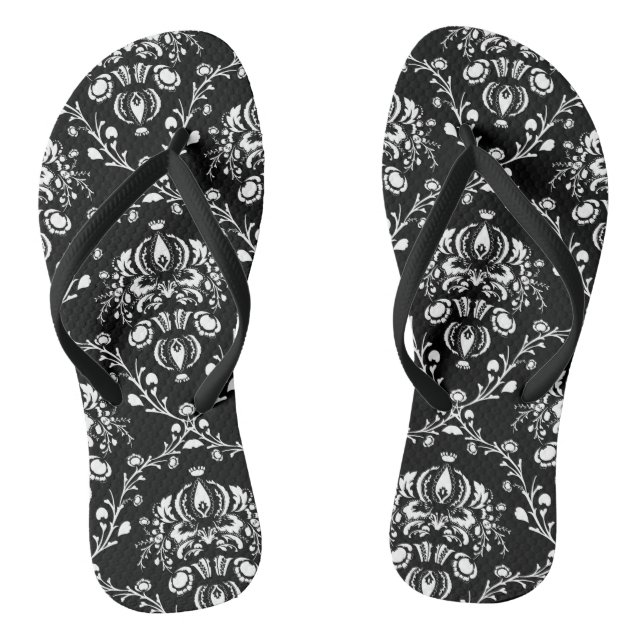 Black and White Damask Thongs (Footbed)