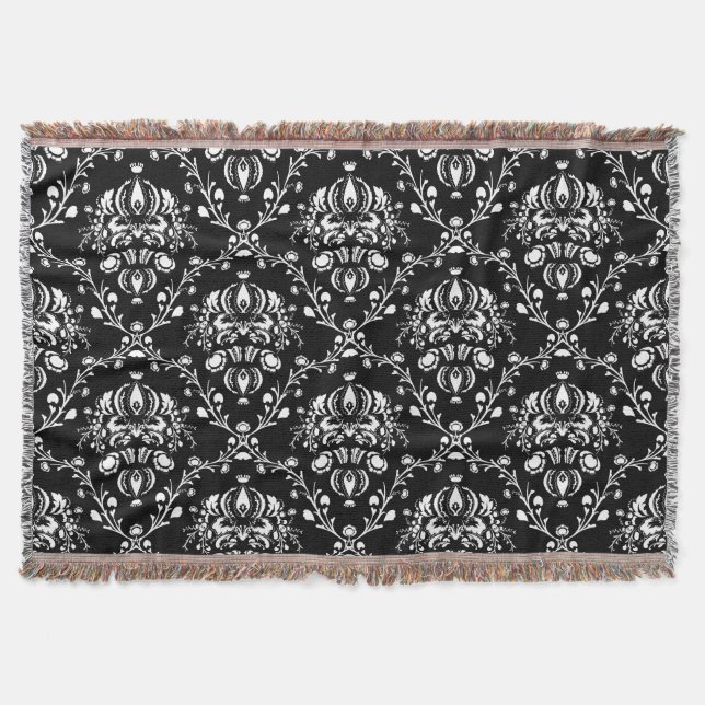 Black and White Damask Throw Blanket (Front)