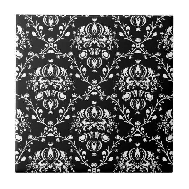 Black and White Damask Tile (Front)
