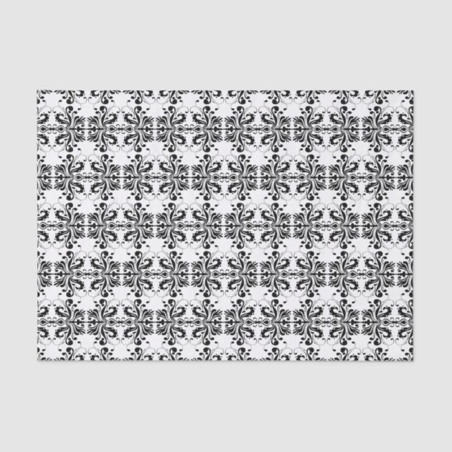 Black and White Damask Tissue Paper (Front)