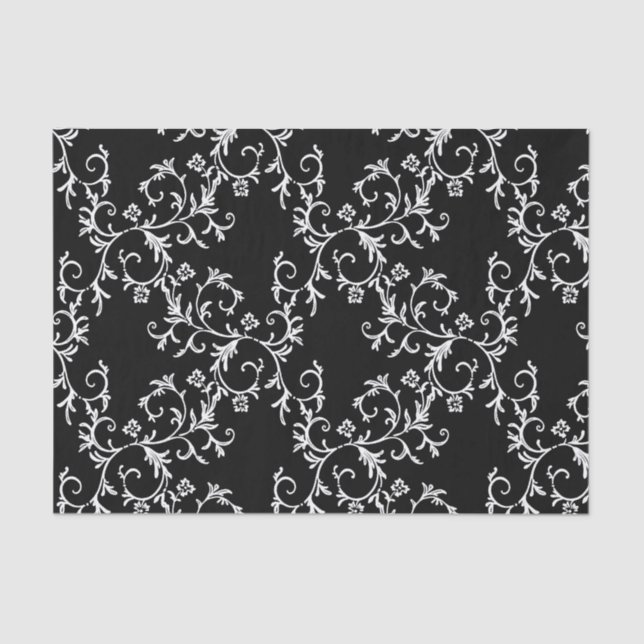 Black and White Damask Tissue Paper (Front)