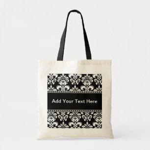 Black and White Damask Tote Bags Customisable