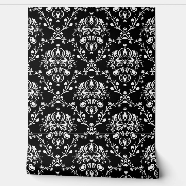 Black and White Damask Wallpaper (Unrolling)