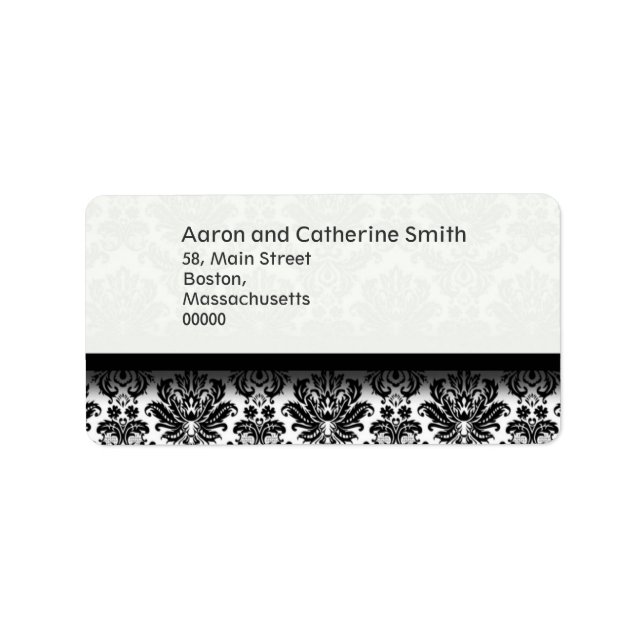 Black and White Damask Wedding Address Labels (Front)
