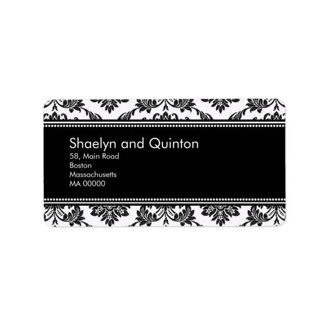 Black and White Damask Wedding Address Labels (Front)