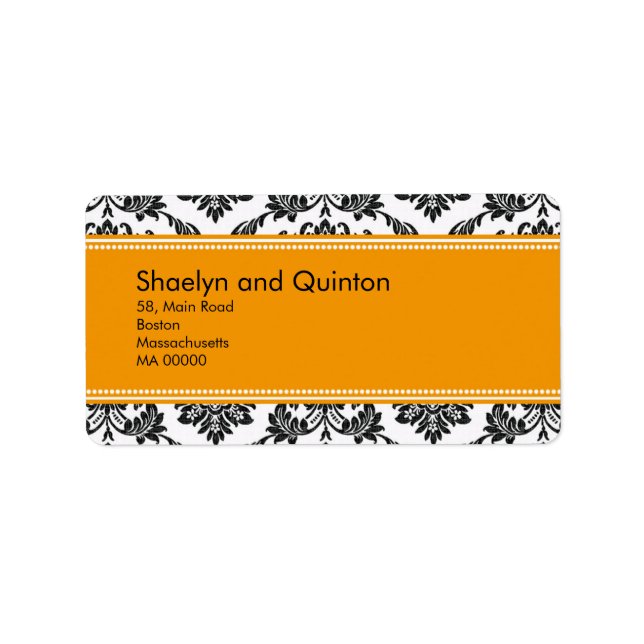 Black and White Damask Wedding Address Labels (Front)