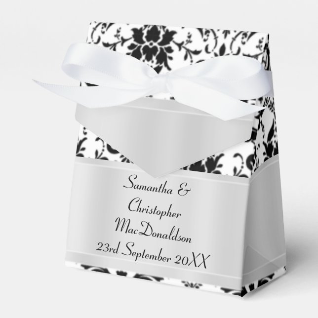 Black and white damask wedding favour box (Front Side)