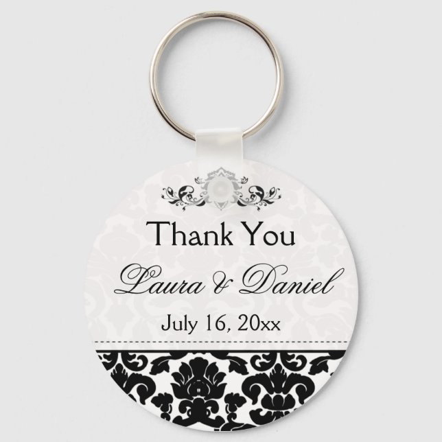Black and White Damask Wedding Favour Keychain (Front)
