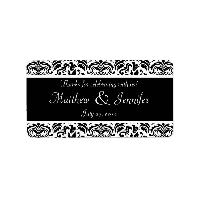 Black and White Damask Wedding Favour Labels (Front)