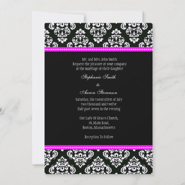 Black and White Damask Wedding Invitation (Front)