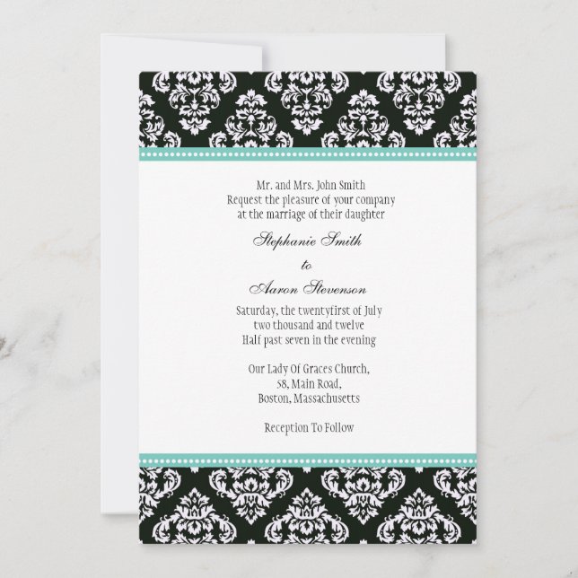 Black and White Damask Wedding Invitation (Front)