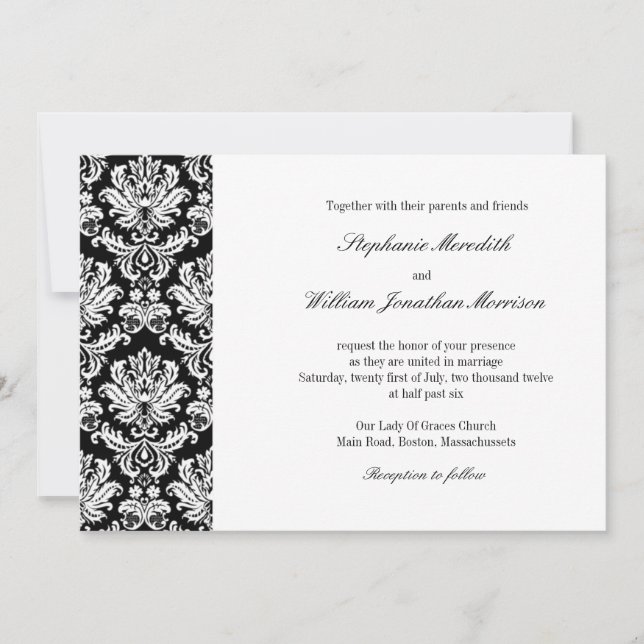 Black and White Damask Wedding Invitation (Front)