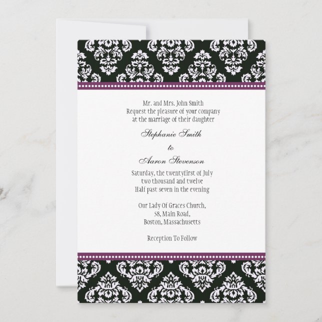 Black and White Damask Wedding Invitation (Front)