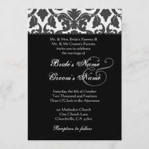 BLACK and WHITE Damask Wedding Invitation