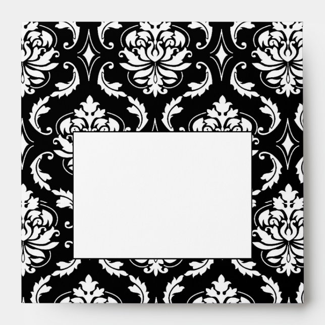 Black and White Damask Wedding Invitation Envelope (Front)