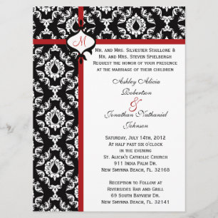 Black and white Damask wedding invite