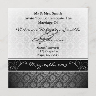 Black and White Damask Wedding Invite