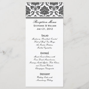 Black and White Damask Wedding Menu Rack Card